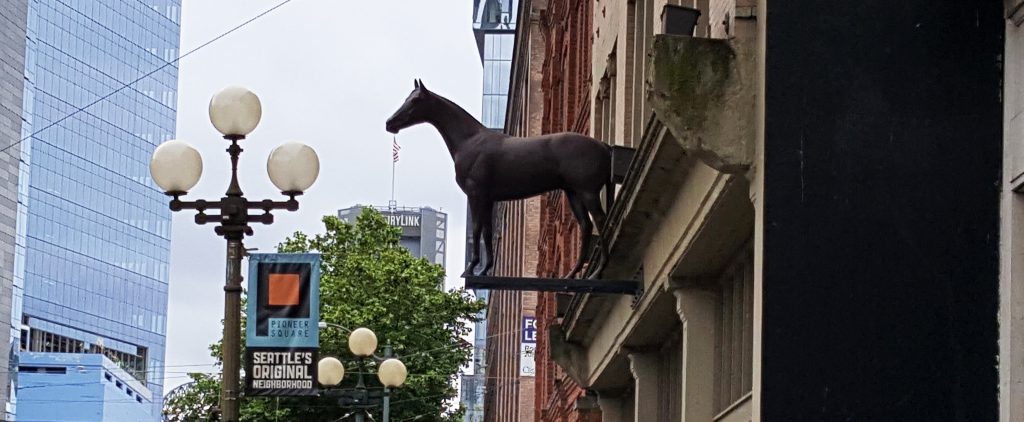 art of seattle horse on a building