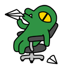 Kakao Friends Con sitting in office chair throwing paper airplanes