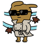 Kakao Friends Frodo wearing sunglasses and trench coat in a fall breeze