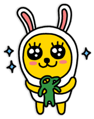 Kakao friends Muzi with sparkly eyes holding Con