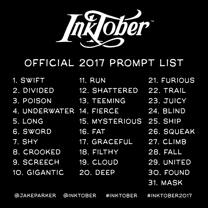 Inktober 2017 Official Prompts